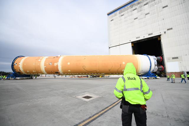 NASA image: NASA Prepares Artemis I SLS Rocket Stage for Move to Pegasus Barge
